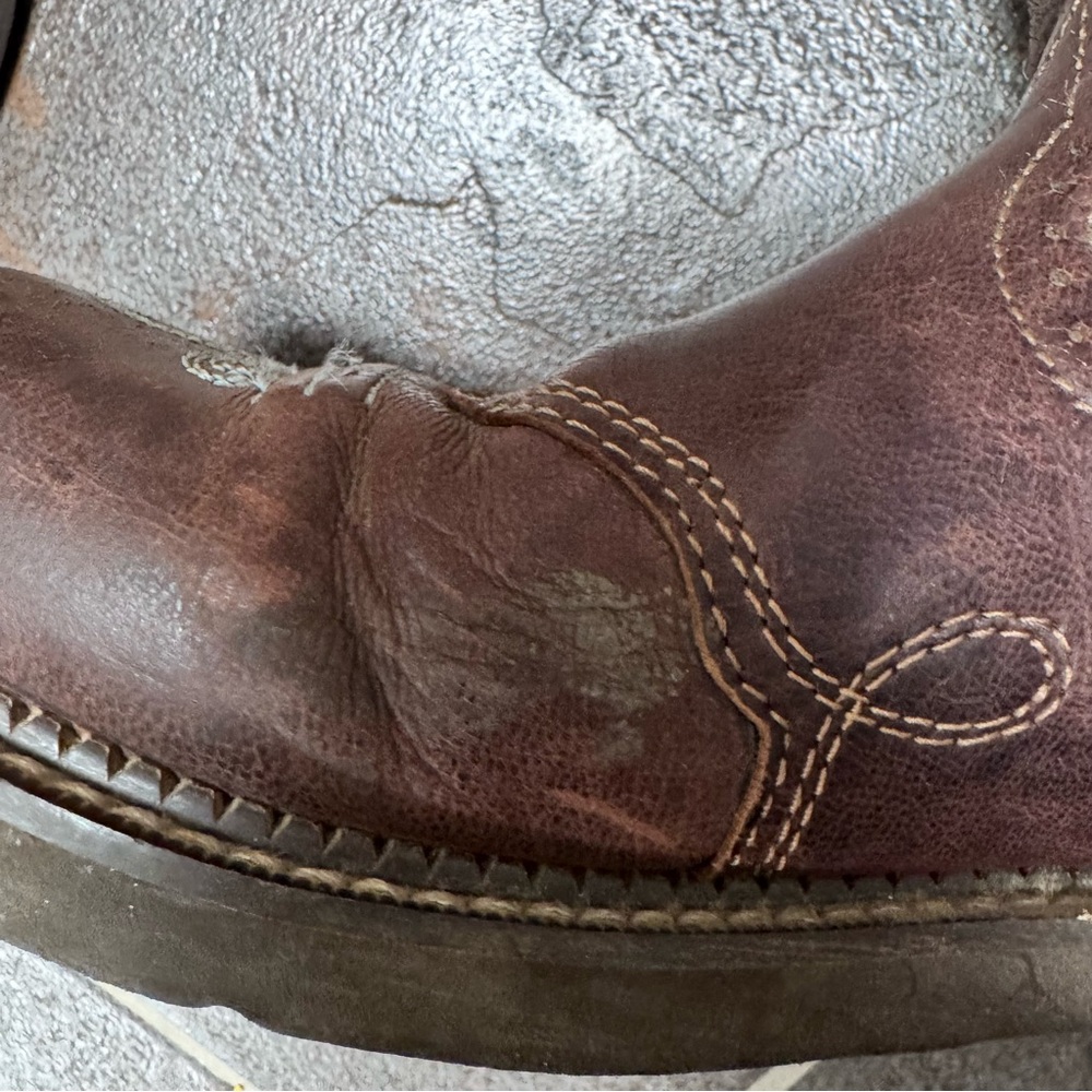 Ariat Brown Leather Western Heeled Boots with Turquoise Stitching - Picture 11 of 16